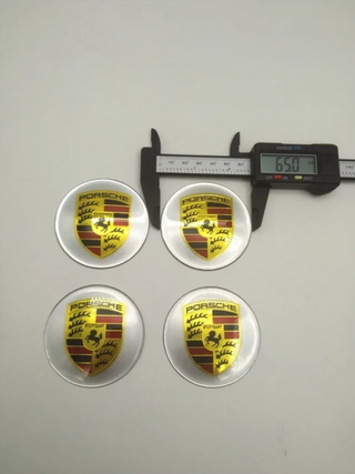 4 CHAPAS de centro de llantas PORSCHE 65MM plata