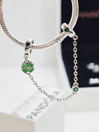 Cadena Seguridad Plata S925 Trébol para pandora