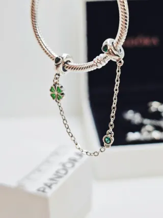 Cadena Seguridad Plata S925 Trébol para pandora