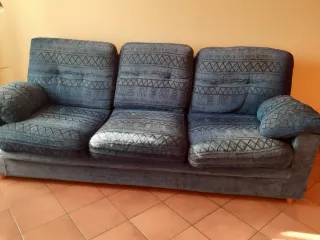 Divano 3 posti tessuto blu/nero