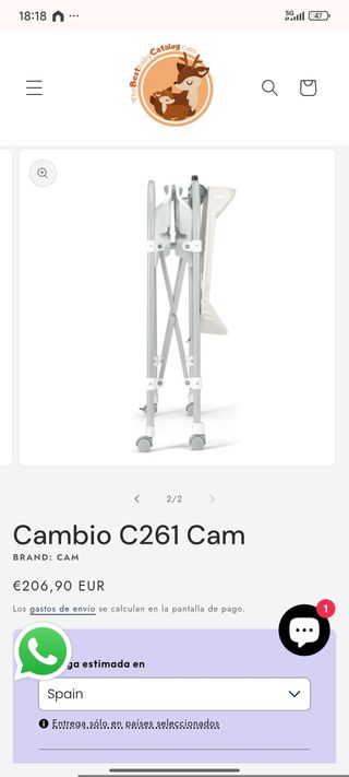 Bañera cambiador plegable Cam para bebé