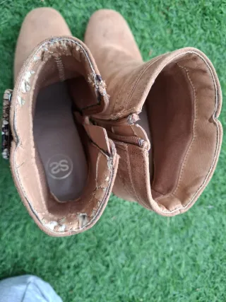 Botas tacón ancho beige T.36