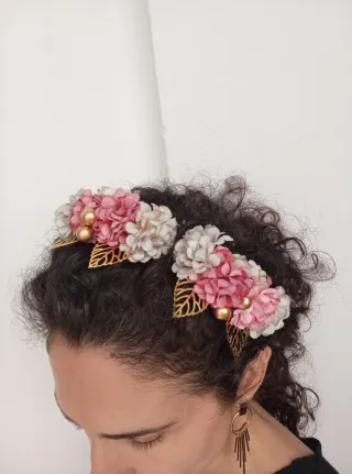 2 Peinetas Flamenca Flores Gris Rosa