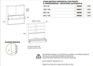 CAMA ABATIBLE CON ESCRITORIO SONRIE 105×190.