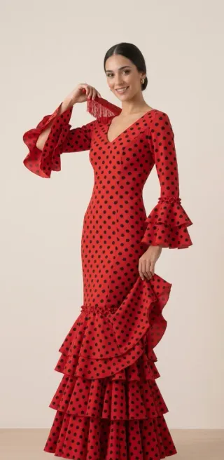 Vestido Flamenco Lunares Rojo Talla Única