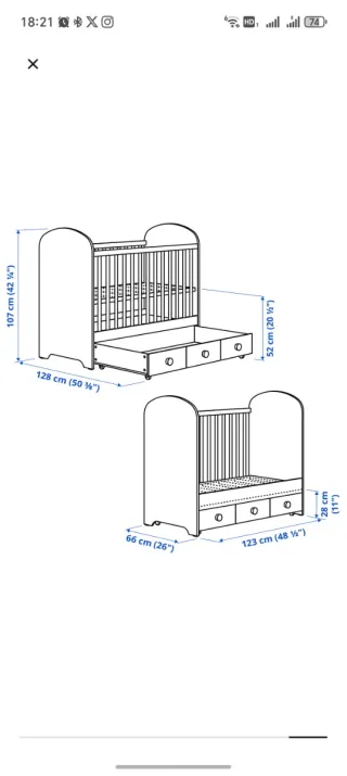 Cuna Ikea Gonatt con colchón 120x60