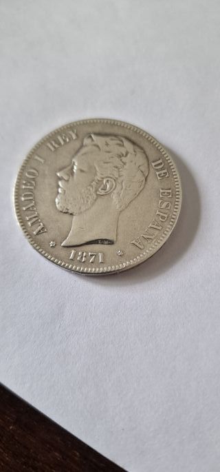 5 Pesetas Plata 1871 Amadeo I Rey  *18 *73