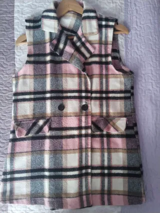 Chaleco cuadros rosa y blanco