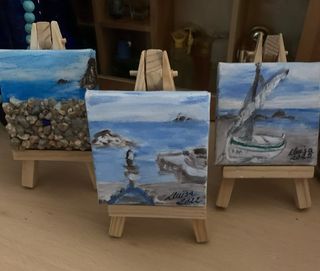 Set di 3 quadri marini 7x7 cm dipinti a mano