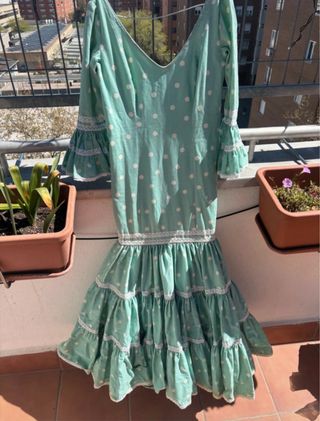 Traje Flamenca Turquesa Lunares Blancos