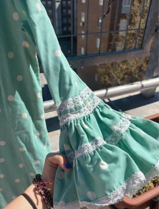 Traje Flamenca Turquesa Lunares Blancos