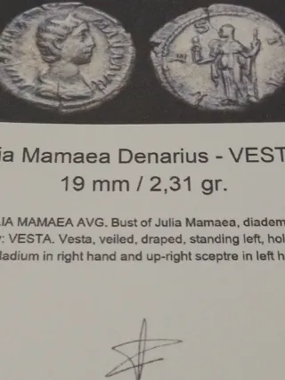 Moneda Romana Denario Julia Mamaea Plata