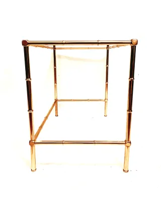 Tavolino in ottone faux bambù e vetro anni '70