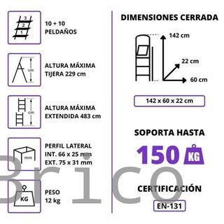 Escalera Telescópica Aluminio 5+5 Pestaña