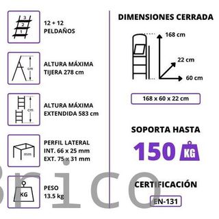 Escalera Telescópica Aluminio 6+6 Pestaña