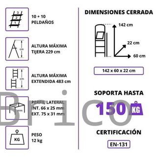 Escalera Telescópica Aluminio 5+5 Pestaña
