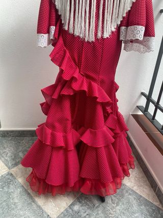 Traje Flamenca Rojo Lunar Blanco Talla Única