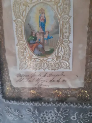 Antigua estampa religiosa con marco