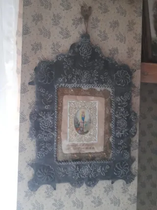 Antigua estampa religiosa con marco