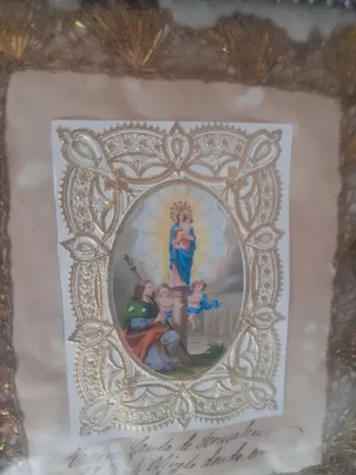 Antigua estampa religiosa con marco
