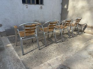 4 Sillas de Terraza Metal y Madera