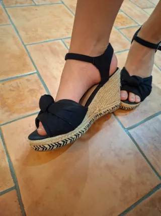 Sandalias cuña esparto Sfera negras talla 38
