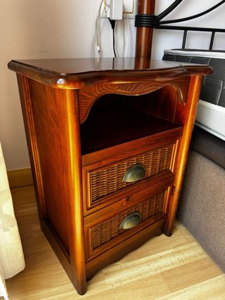 Cabecero madera y metal + 2 mesitas