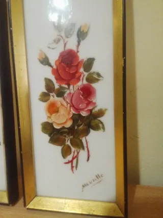 2 Cuadros Vintage Flores Pintados a Mano