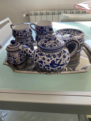 Servizio Tè Deruta Arabesco Blu Vintage Anni 70