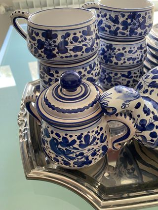 Servizio Tè Deruta Arabesco Blu Vintage Anni 70