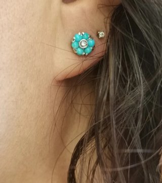 Pendientes Oro 18k Diamante y Turquesa