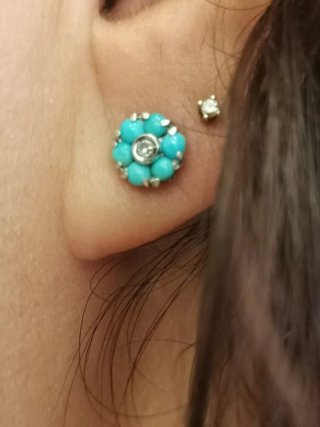 Pendientes Oro 18k Diamante y Turquesa