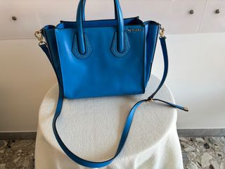 Borsa donna eco pelle bluette con manici