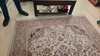 Alfombra grande salón beige y rosa lana