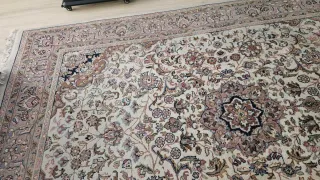 Alfombra grande salón beige y rosa lana