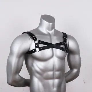 Harness uomo pelle nera lgbtq+ bretelle sexy tecno