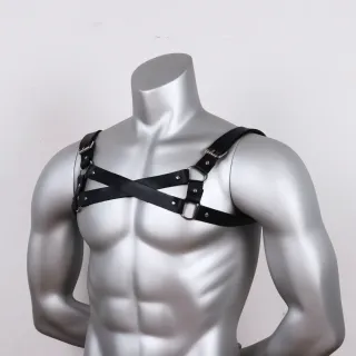 Harness uomo pelle nera lgbtq+ bretelle sexy tecno