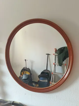Espejo Redondo Madera Antiguo 74cm