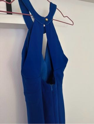 Vestido longo azul cerimónia com fenda