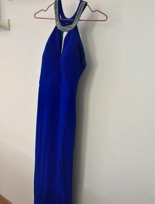 Vestido longo azul cerimónia com fenda