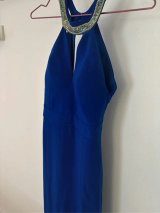 Vestido longo azul cerimónia com fenda