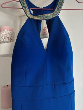 Vestido longo azul cerimónia com fenda