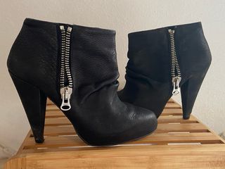 Botines Zara Negros Tacón Cremallera