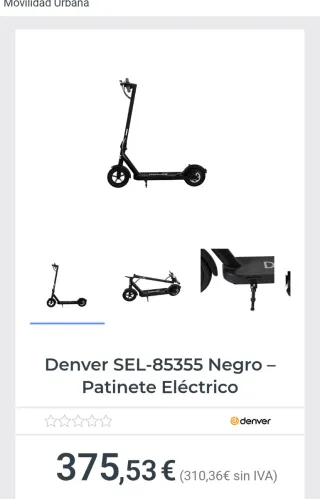 Patinete Eléctrico Negro Marca DENVER. EN SU CAJA.