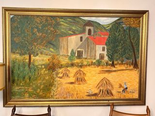 Pintura al óleo con marco dorado vintage