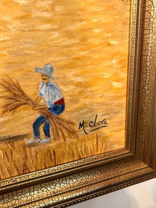 Pintura al óleo con marco dorado vintage