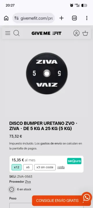 2 Disco Bumper Uretano Ziva 5kg