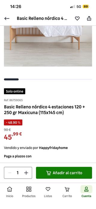 Relleno nórdico para cama 140x70 (2 unidades)