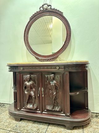 Mueble recibidor madera y mármol