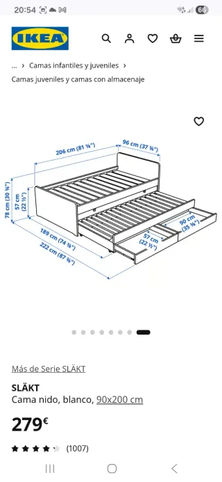 Cama nido Ikea blanca con cajones